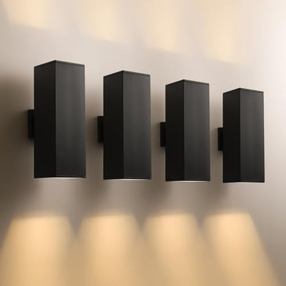 mirrea 18" Modern Outdoor Porch Light in 2 Lights, Matte Black, 4 Pack