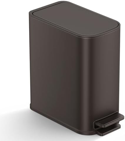 TIPGO Small Bathroom Trash Can with Lid Soft Close,1.3 Gallon, Brown