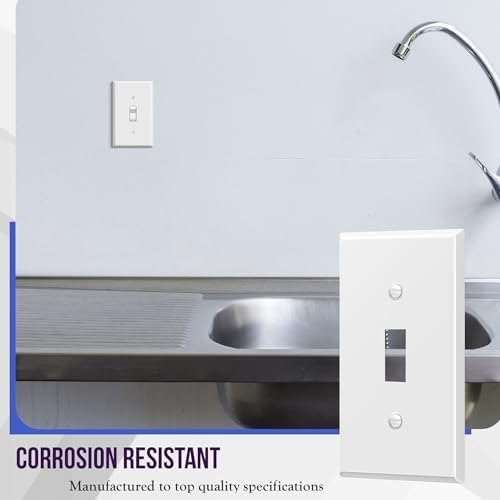 ENERLITES Toggle Light Switch Metal Wall Plate, 1-Gang, White Matte