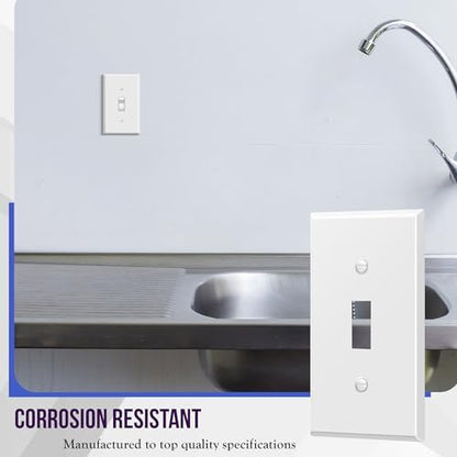 ENERLITES Toggle Light Switch Metal Wall Plate, 1-Gang, White Matte