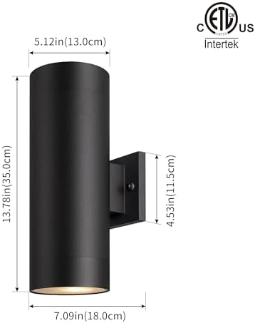 mirrea 14" Modern Outdoor Porch Light in 2 Lights, Matte Black, 4 Pack