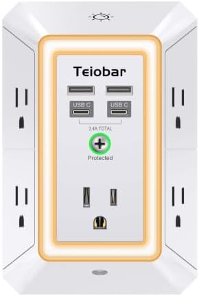 Multi Plug Wall Outlet Surge Protector with 5 Outlet & 4 USB Ports(2USB-C)