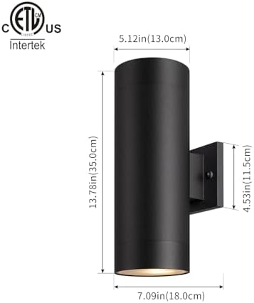 mirrea 14" Modern Outdoor Porch Light in 2 Lights, Matte Black, 2 Pack
