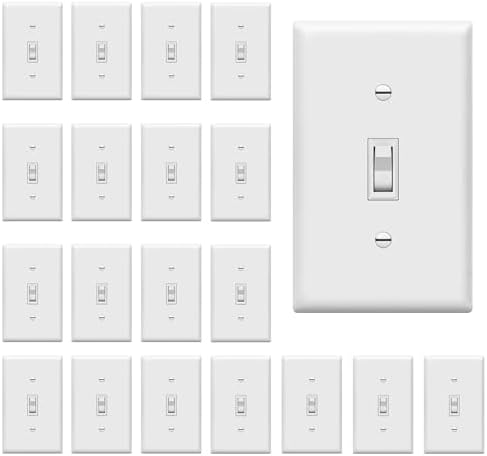 ENERLITES 20 Pack Toggle Light Switch with Wall Plate, Single Pole, White