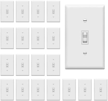 ENERLITES 20 Pack Toggle Light Switch with Wall Plate, Single Pole, White