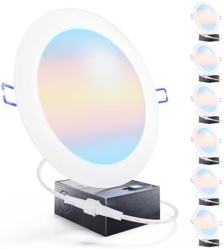Sunco 6 Pack 8 Inch Ultra-Slim Canless LED Recessed Lights, 5CCT, 18W