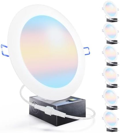 Sunco 6 Pack 8 Inch Ultra-Slim Canless LED Recessed Lights, 5CCT, 18W