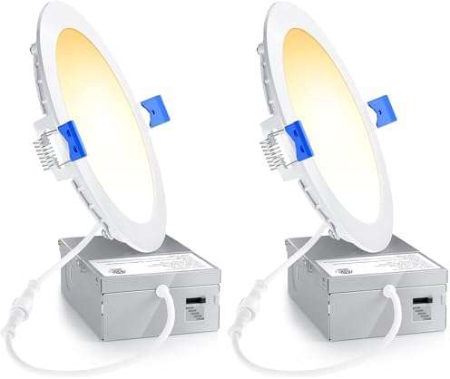 Ensenior 2 Pack 6 Inch LED Recessed Light, Dimmable, 2700K-5000K 5CCT, 1200LM High Brightness, 12W 120V, Damp Rated, Ultra-Thin Canless Wafer Ceiling Light - ETL & FCC & IC