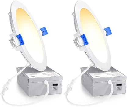 Ensenior 2 Pack 6 Inch LED Recessed Light, Dimmable, 2700K-5000K 5CCT, 1200LM High Brightness, 12W 120V, Damp Rated, Ultra-Thin Canless Wafer Ceiling Light - ETL & FCC & IC