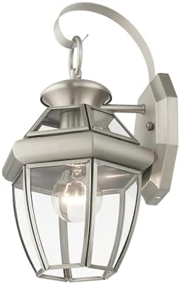 Livex Lighting 2051-91 Monterey 1 Light Outdoor Brushed Nickel Finish Solid Brass Wall Lantern with Clear Beveled Glass