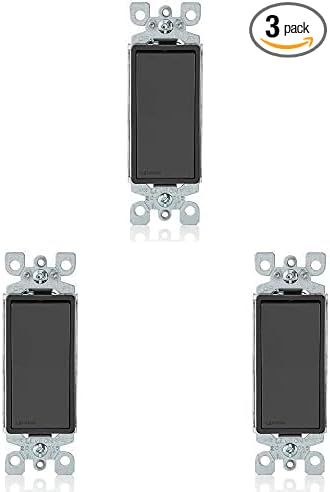 Leviton 5601-2E 15 Amp, 120/277 Volt, Decora Rocker Single-Pole AC Quiet Switch, Residential Grade, Grounding, Black (Pack of 3)