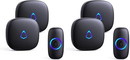 SECRUI Doorbell, Wireless Doorbell with 2 Receivers Easy installation, Adjustable Volume, 58 Chimes, Colorful LED, 1000Ft Range, M520+F55, Black (Pack of 2)