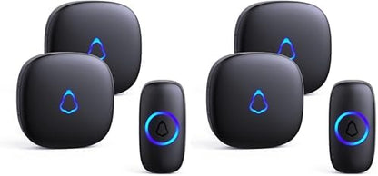 SECRUI Doorbell, Wireless Doorbell with 2 Receivers Easy installation, Adjustable Volume, 58 Chimes, Colorful LED, 1000Ft Range, M520+F55, Black (Pack of 2)