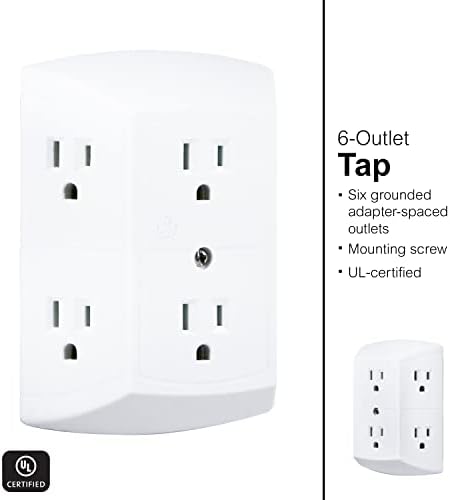 GE 6-Outlet Wall Extender White | Grounded | Spaced Outlets | UL Listed | Pack of 12