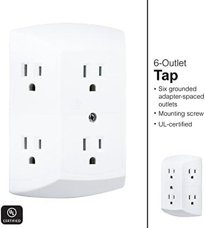 GE 6-Outlet Wall Extender White | Grounded | Spaced Outlets | UL Listed | Pack of 12