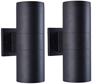 mirrea 12" Modern Outdoor Porch Light in 2 Lights, Matte Black, 2 Pack