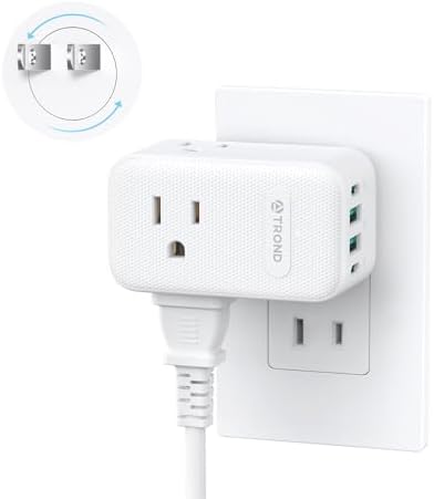 TROND 2 Prong to 3 Prong Outlet Adapter with 360 Rotating Plug