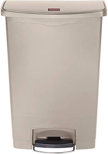 Rubbermaid Commercial Products Streamline Plastic Front Step On Trash Can, 24 Gallon, Beige, Hands-Free Garbage Can for Medical Waste in Hospitals/Lab/Emergency/Patient Rooms