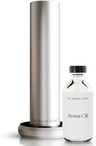 The Magic Scent Bluetooth Diffuser - Smart Ultra-Quiet Cold-Air Waterless Scent Diffuser for Home, Hotel, & Office - Programmable Intensity & Timer - Premium Aroma Oil Included (Silver)