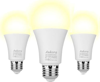 Dusk to Dawn Light Bulb, Aukora Smart Sensor LED Light Bulb, 12W (100-Watt Equivalent), 3000Kelvin, E26 Base Automatic On/Off Led Bulb Outdoor/Indoor for Porch Garage Patio Garden(Warm White, 3 Pack)