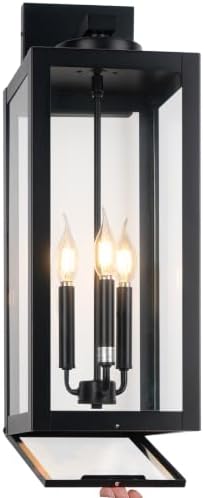 24" Extra Large Outdoor Wall Lights Closed Bottom 3-Light Modern Coach Lamp