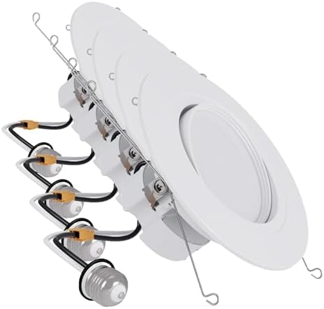 HALO RA 6 inch LED Recessed Light Trim with Adjustable Gimbal, Selectable Lumens and Selectable Color Temperature, Dim-to-Warm Feature, Damp Location Rated RA56LS9FSD2W1EWH (Pack of 4)