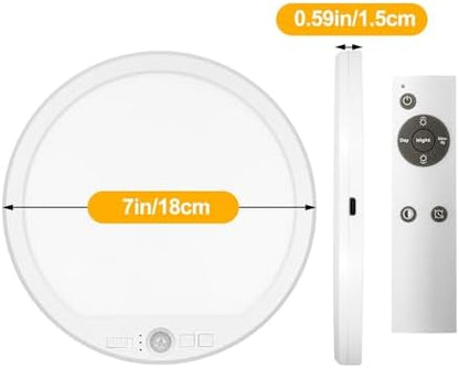 Rechargeable Motion Sensor Ceiling Light with Remote,Round,2 Pack