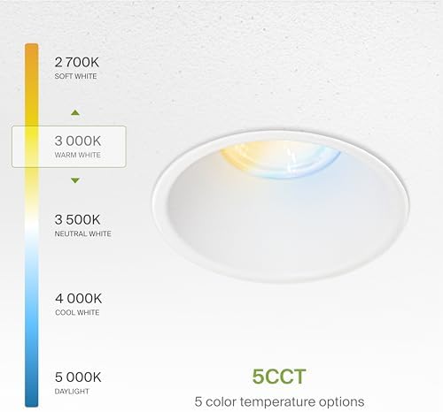 ASD 4 Inch Trimless LED Recessed Ceiling Light Fixture, Mud-in Canless Downlight with Junction Box, 5CCT 2700K-5000K, 15W 1055 Lumens, CRI90+, Anti-Glare, Dimmable, IC & Wet Rated, ETL, 8 Pack