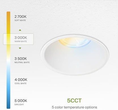 ASD 4 Inch Trimless LED Recessed Ceiling Light Fixture, Mud-in Canless Downlight with Junction Box, 5CCT 2700K-5000K, 15W 1055 Lumens, CRI90+, Anti-Glare, Dimmable, IC & Wet Rated, ETL, 8 Pack