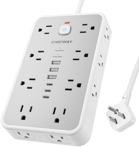 6 FT Surge Protector Power Strip with 6 USB, 16 Outlets, 2400J