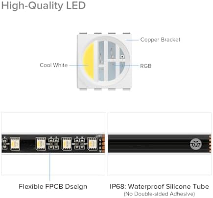 BTF-LIGHTING RGBW LED Strip IP68 Waterproof Cool White DC24V 16.4FT 300LED