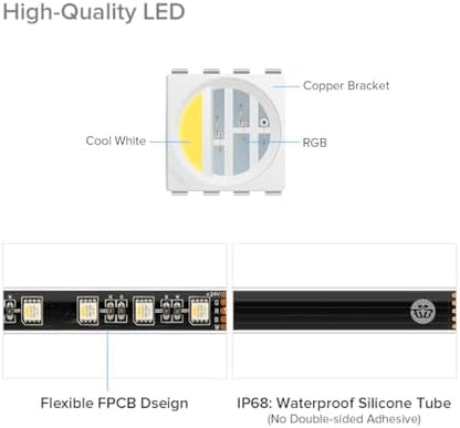 BTF-LIGHTING RGBW LED Strip IP68 Waterproof Cool White DC24V 16.4FT 300LED