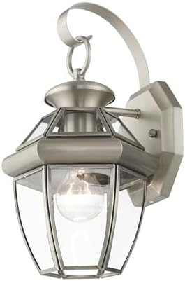 Livex Lighting 2051-91 Monterey 1 Light Outdoor Brushed Nickel Finish Solid Brass Wall Lantern with Clear Beveled Glass