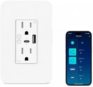 WiFi Smart Plug,in-Wall Smart Home Outlet Compatible with Alexa,Google Assistant,Timer Via App,USB + Type-C Port,Partition Remote Control Smart Socket
