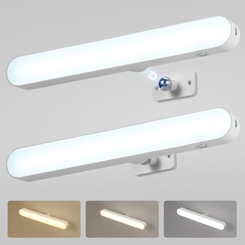 Combuh 2 Pack Battery Operated Bathroom Mirror Lights Bar for Vanity Stick on, Rechargeable 14 Days Extended Battery Life Bright Make up Lighting Cordless 360° Adjustable Luces para Espejo for Desk