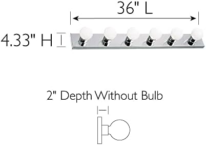 Design House Vanity Lights, 6 Linear Lights, Dimmable, Horizontal or Vertical Use, Uses (6) 60W Bulbs, For Bathroom/Makeup Vanity, Polished Chrome, 36.0 in. L x 4.33 in. H x 2.0 in. D, 500942