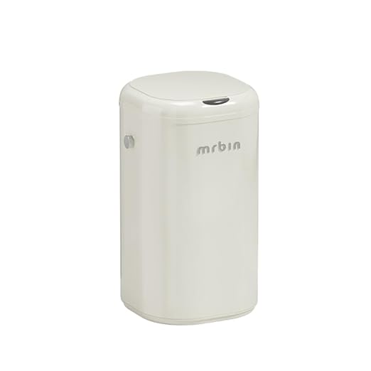MRBIN Adsorption Metal Kitchen Motion Sensor Trash Can Removable, 30L / 7.9gal Automatic Absorbing Bag Lidded Garbage Bin with Wheels, Commercial Waste Basket for Office and Bedroom, Bathroom, White