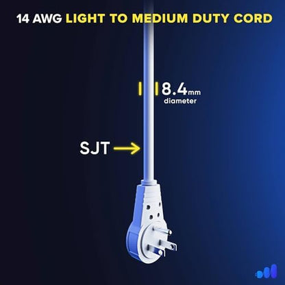 Maximm 1 Ft 360 Rotating Flat Plug Extension Cord, 14 AWG, White, UL