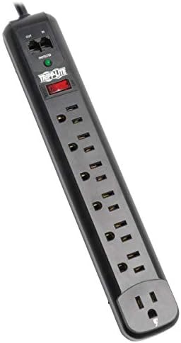 Tripp Lite 7 Outlet (6 Right Angle 1 Transformer) Surge Protector Power Strip, 6ft Cord, Tel/Modem, & $50K Insurance (TLP76RBTEL), Black
