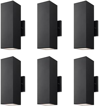 mirrea 12" Modern Outdoor Porch Light in 2 Lights, Matte Black, 6 Pack
