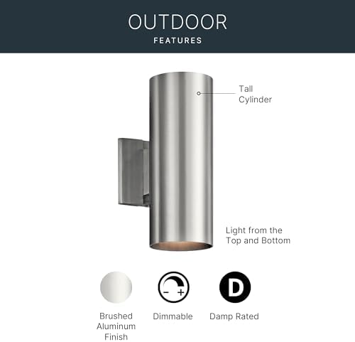 Kichler Cylinders 12" 2-Light Cylinder Outdoor Wall Sconce in Brushed Aluminum, (12" H x 4.75" W), 9244BA