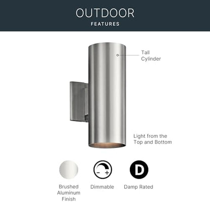 Kichler Cylinders 12" 2-Light Cylinder Outdoor Wall Sconce in Brushed Aluminum, (12" H x 4.75" W), 9244BA