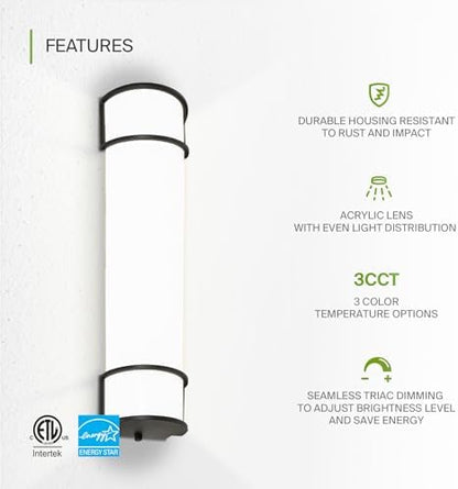 ASD LED 24" Vanity Flush Mount Light Fixture, Linear Bathroom Lighting Bar | 3CCT, Dimmable, Energy Star, ETL Listed | 25W 1950LM 3000-5000K 120V | Long Bath Wall Sconce Over Mirror | Black, 4 Pack