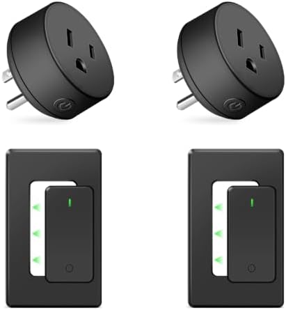 NineLeaf Remote Switch Outlet,Wireless Control Outlet Plug with Switch | 2 Remotes 2 Outlets, 15A/1500W LED, Wireless On/Off Light Switches Wall Mounted,TUV List,No Wiring Needed,500ft RF,Black