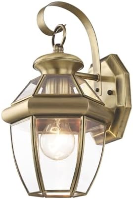 Livex Lighting 2051-01 Monterey 1 Light Outdoor Antique Brass Finish Solid Brass Wall Lantern with Clear Beveled Glass