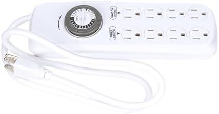 Southwire Woods Indoor 8-Outlet Power Strip Timer - Power Strip with Built-In Mechanical Timer - Programmable Outlet Strip - Grounded Outlets - Daily Power Control - White
