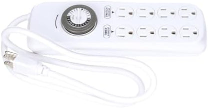Southwire Woods Indoor 8-Outlet Power Strip Timer - Power Strip with Built-In Mechanical Timer - Programmable Outlet Strip - Grounded Outlets - Daily Power Control - White