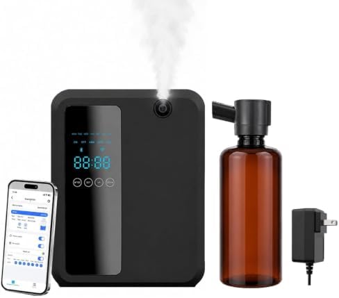 Waterless Scent Diffuser, WiFi Bluetooth App Controlled Fragrance Machine with LED Display, Timer, Adjustable Output for Home, Office, Hotel Lobby and Reception(Black)