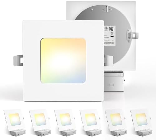 Amico 6 Pack 6 Inch 5CCT Ultra-Thin Square LED Recessed Ceiling Light