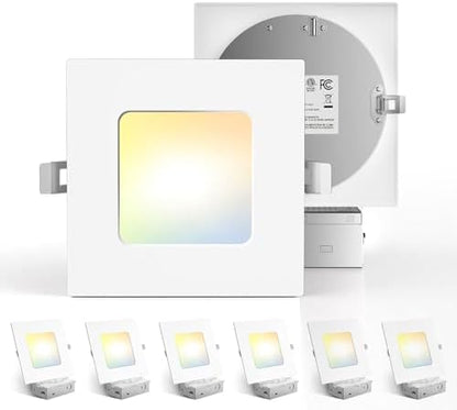 Amico 6 Pack 6 Inch 5CCT Ultra-Thin Square LED Recessed Ceiling Light